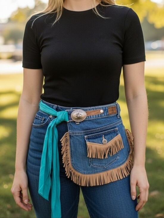 Upcycled Accessories - Upcycled Tommy Hilfiger Denim Fringe Western Statement Belt 🤠✨